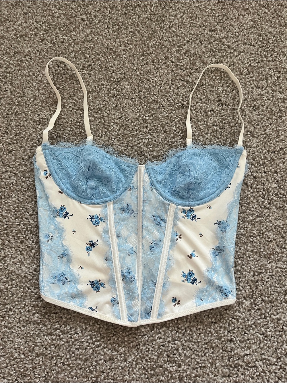 Forever 21 Blue Floral Lace Corset Top Size Small